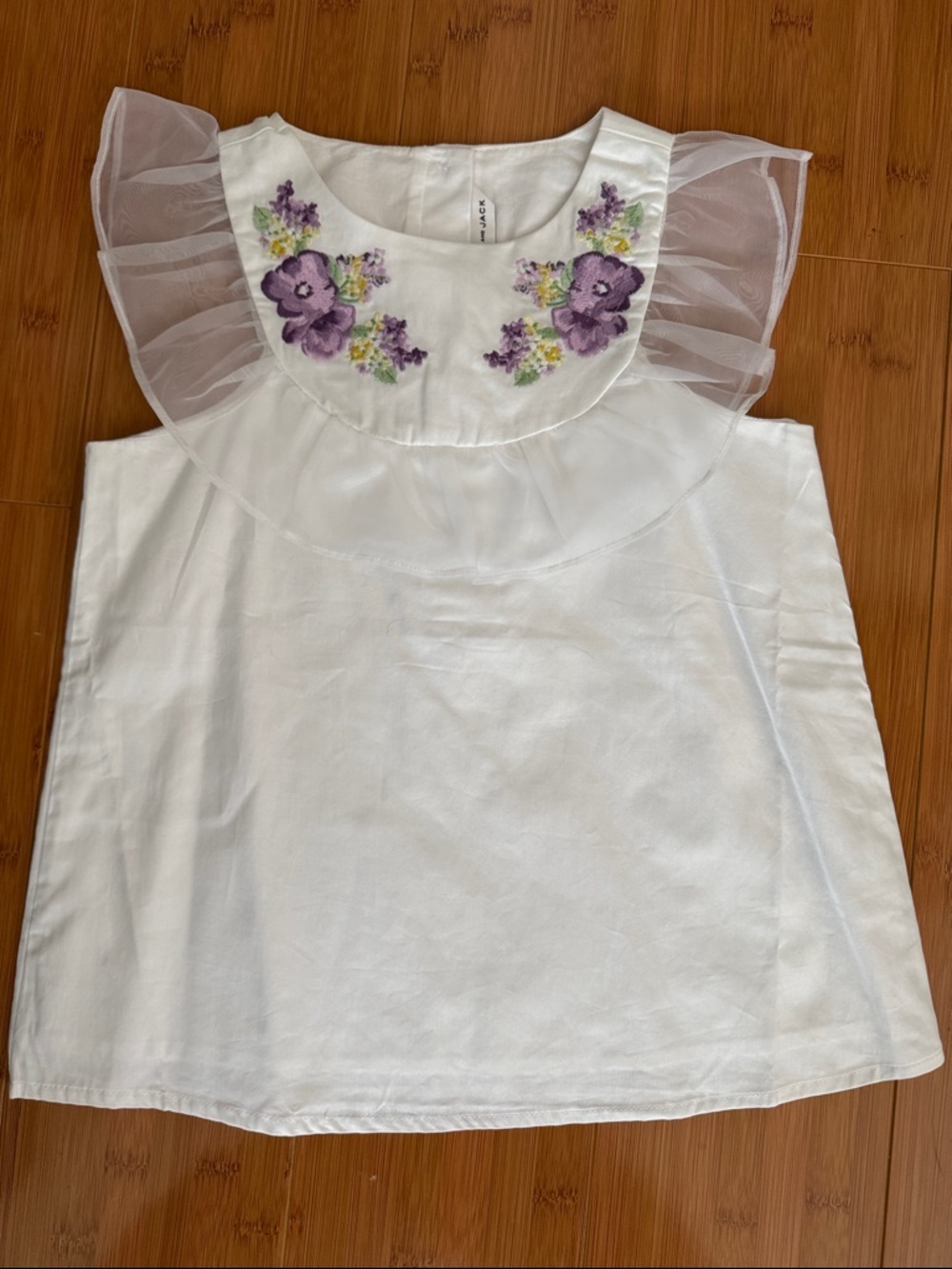 Janie and Jack White Eyelet Top with Purple Floral Embroidery